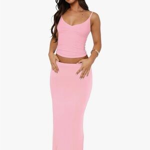 Elegant Pink Maxi Skirt Set